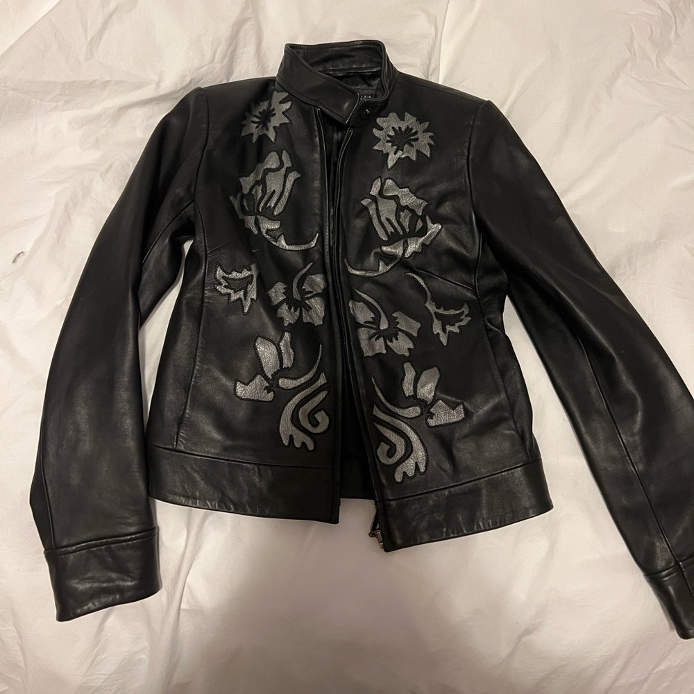 allan denis black leather jacket in size xs